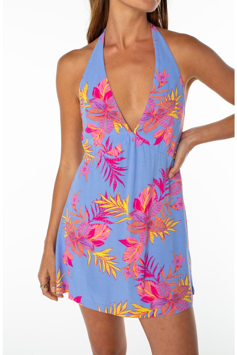 Beach Day Floral Halter Minidress, Alternate, color, CORNFLOWER