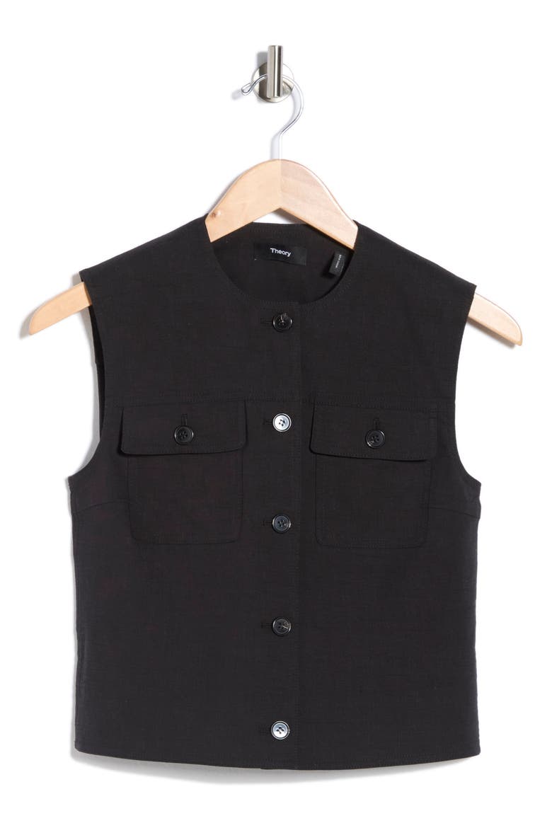 Linen Blend Trucker Vest, Alternate, color, BLACK