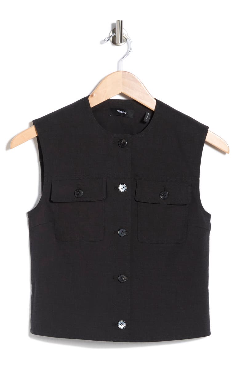 Theory Linen Blend Trucker Vest, Main, color, Black