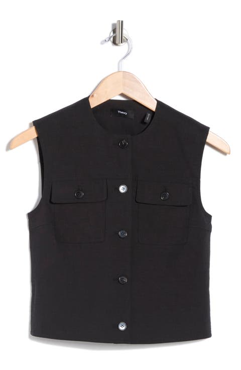 Linen Blend Trucker Vest