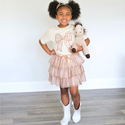 Sweet Wink Gingham Bow Patch Short Sleeve T-shirt In White