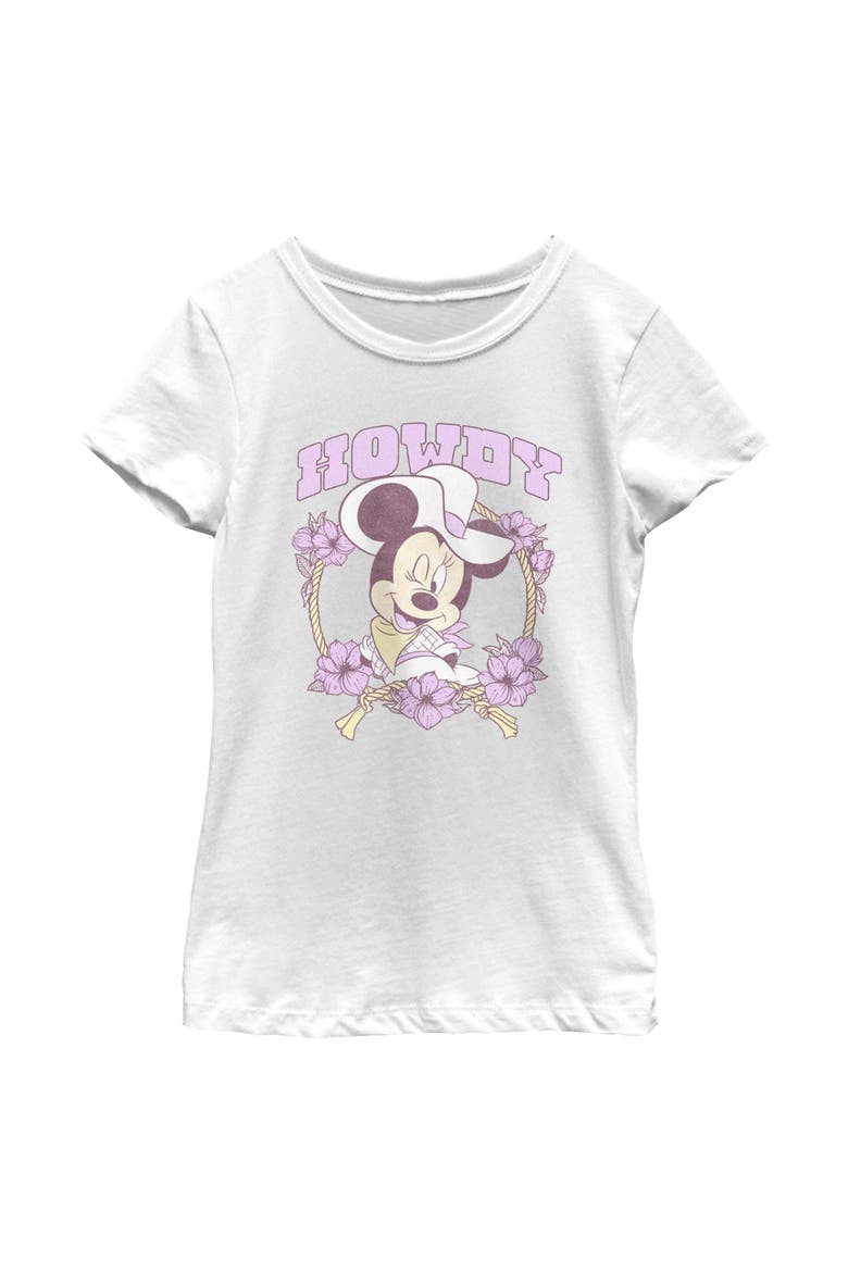 Girl's Minnie Mouse Floral Howdy  Graphic T-Shirt, Main, color, White