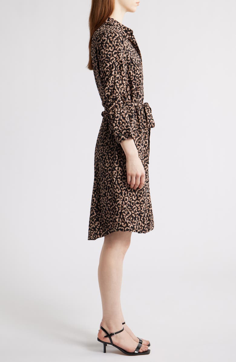 NIC+ZOE Abstract Animal Print Ruched Sleeve Trench Shirtdress, Alternate, color, Brown Multi