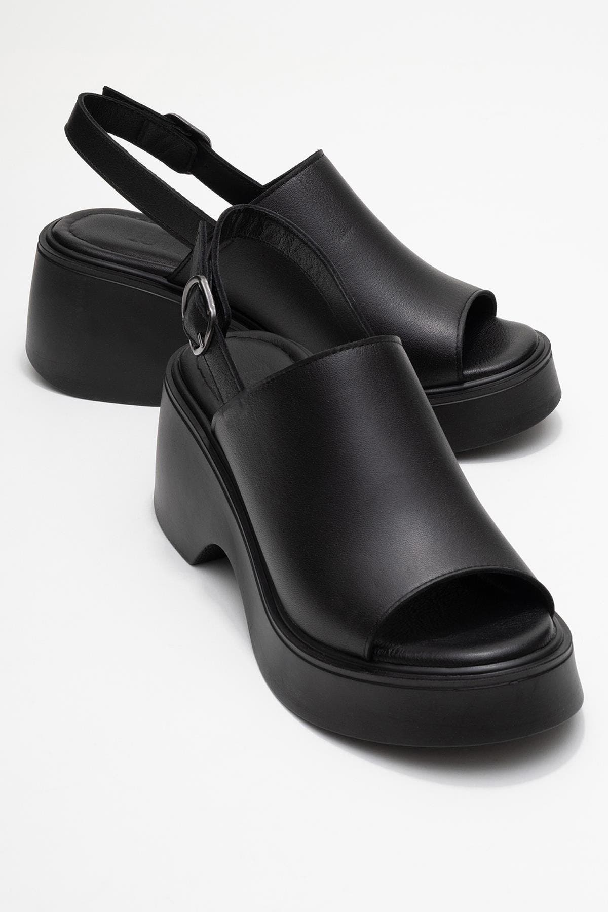 Forever & Always Shoes Power Leather Platform Wedge Sandals, Alternate, color, Black