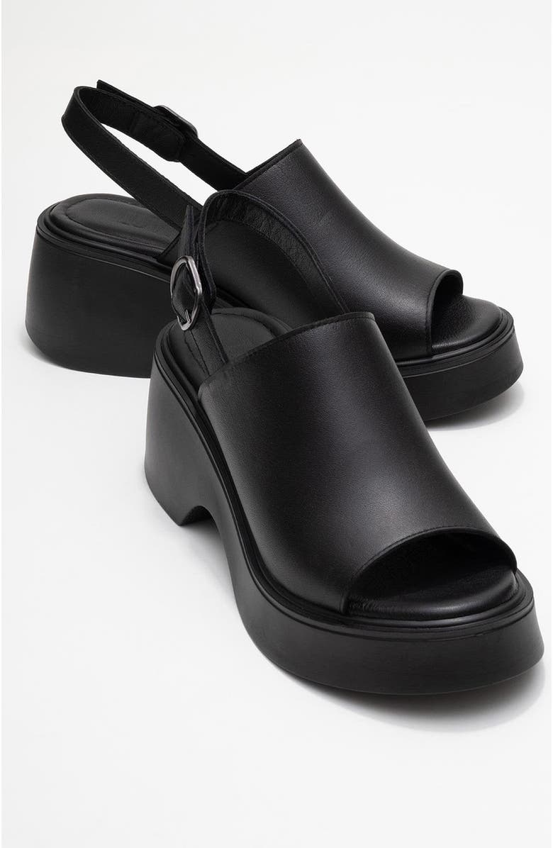 Forever & Always Shoes Power Leather Platform Wedge Sandals, Alternate, color, Black