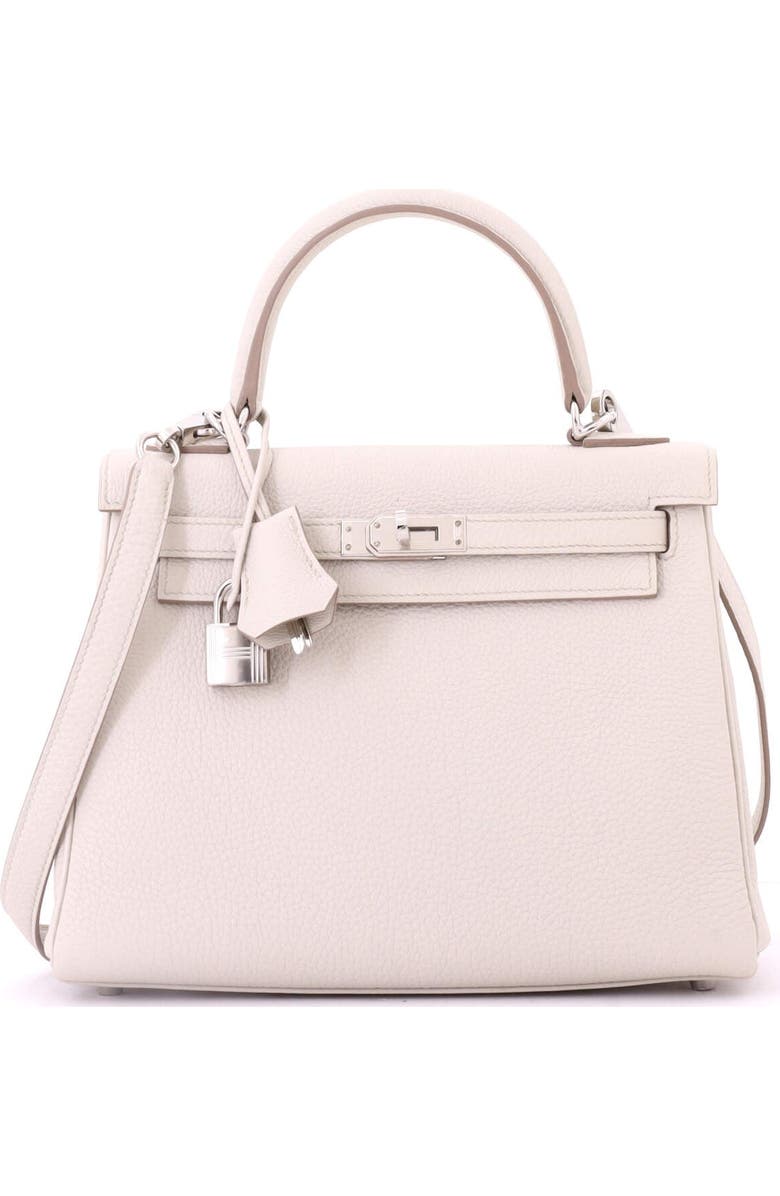 Pre-Owned Hermes Kelly Handbag Light Togo with Palladium Hardware 25, Main, color, Beton