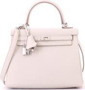 Pre-Owned Hermes Kelly Handbag Light Togo with Palladium Hardware 25