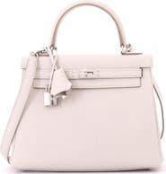 Pre-Owned Hermes Kelly Handbag Light Togo with Palladium Hardware 25