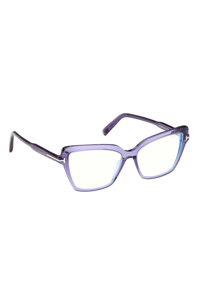 TOM FORD 55mm Cat Eye Blue Light Blocking Optical Glasses, Alternate, color, Violet / T Logo / Blue Block