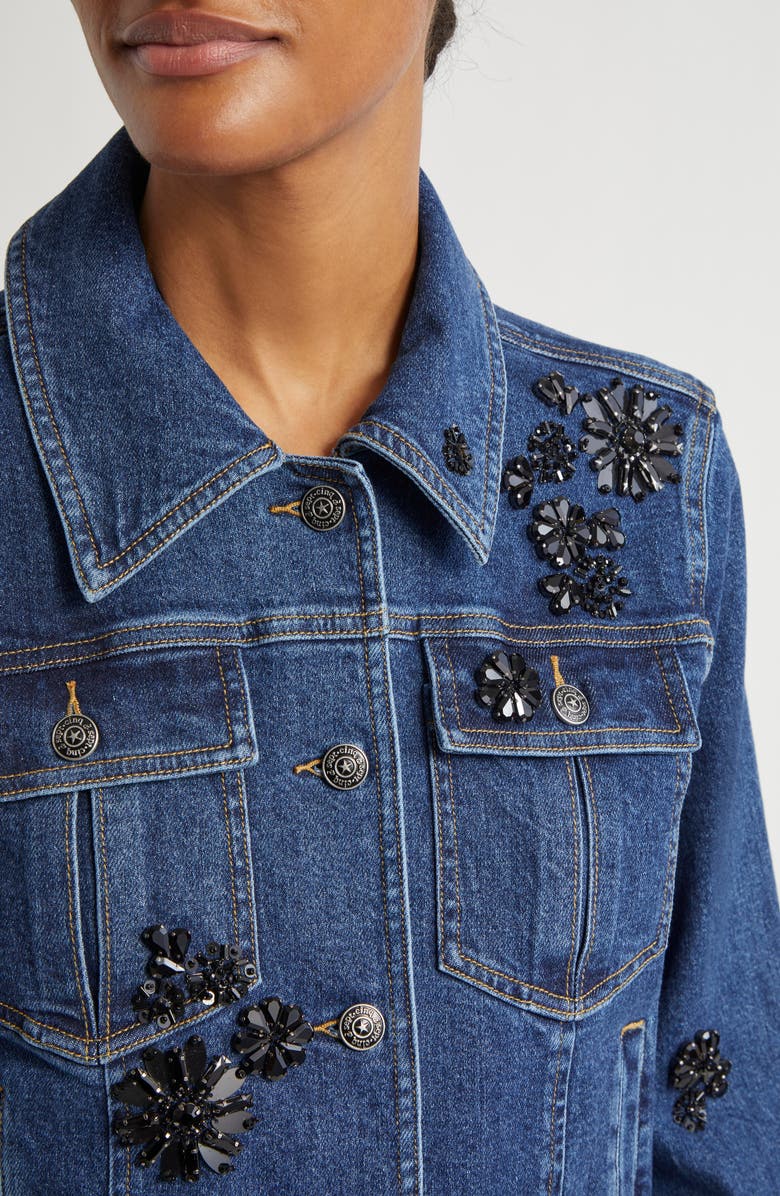 Cinq à Sept Crystal Detail Denim Trucker Jacket, Alternate, color, 