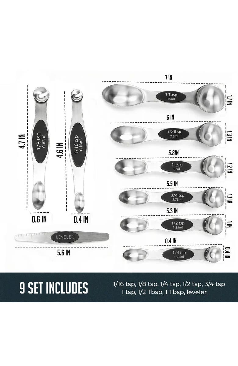 Luminuxe Magnetic Measuring Spoons Dual Sided Stainless Steel Set, Alternate, color, Silver