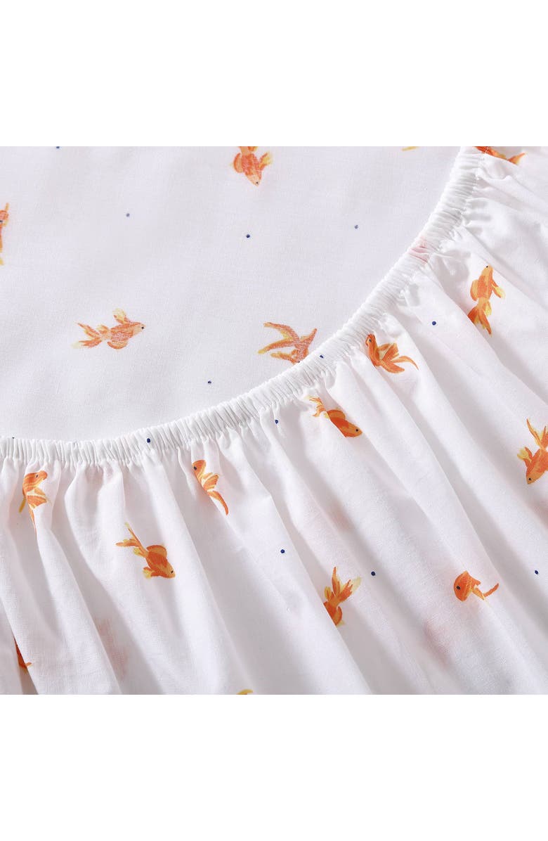 POPPY AND FRITZ Goldfish Print 200 Thread Count Cotton Percale Sheet Set, Alternate, color, Bright Orange