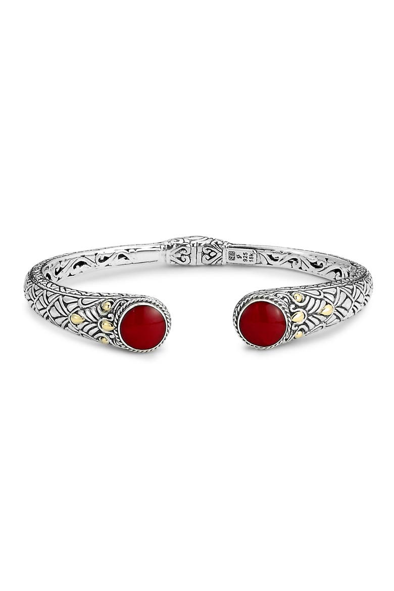 Sterling Silver & 18K Gold Semiprecious Stone Bangle Bracelet, Main, color, RED