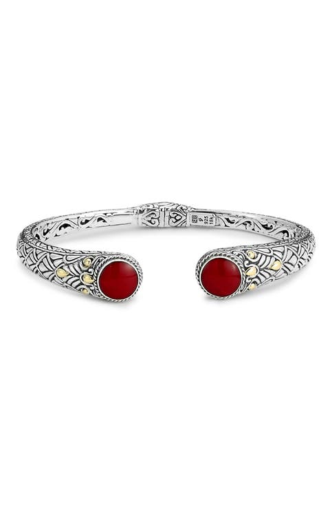 Sterling Silver & 18K Gold Semiprecious Stone Bangle Bracelet