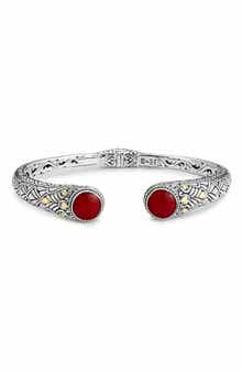 SAMUEL B. Sterling Silver & 18K Gold Semiprecious Stone Bangle Bracelet