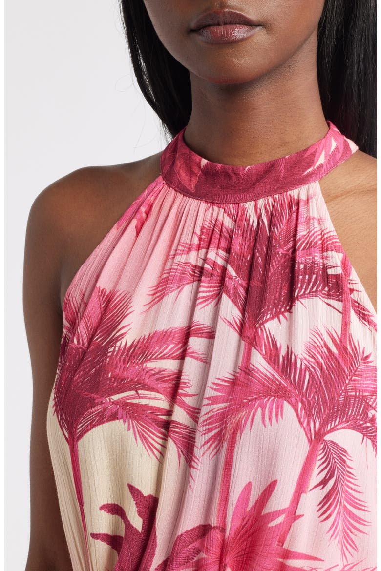 Palm Tree Print Halter Jumpsuit, Alternate, color, PINK