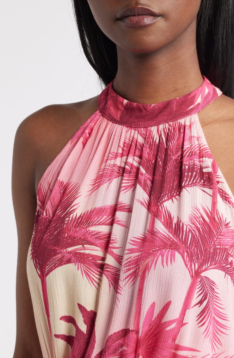 Lipsy Palm Tree Print Halter Jumpsuit, Alternate, color, Pink