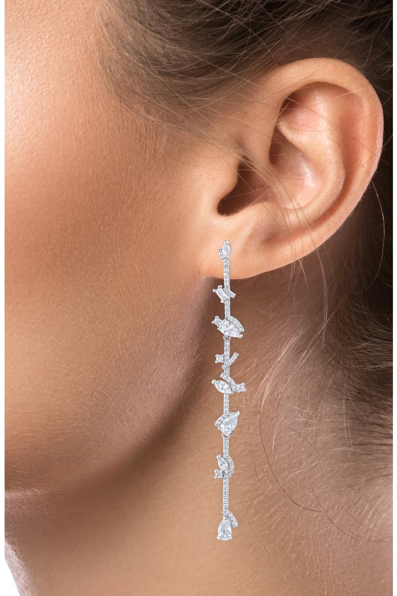 Cubic Zirconia Duster Earrings, Alternate, color, CLEAR SILVER