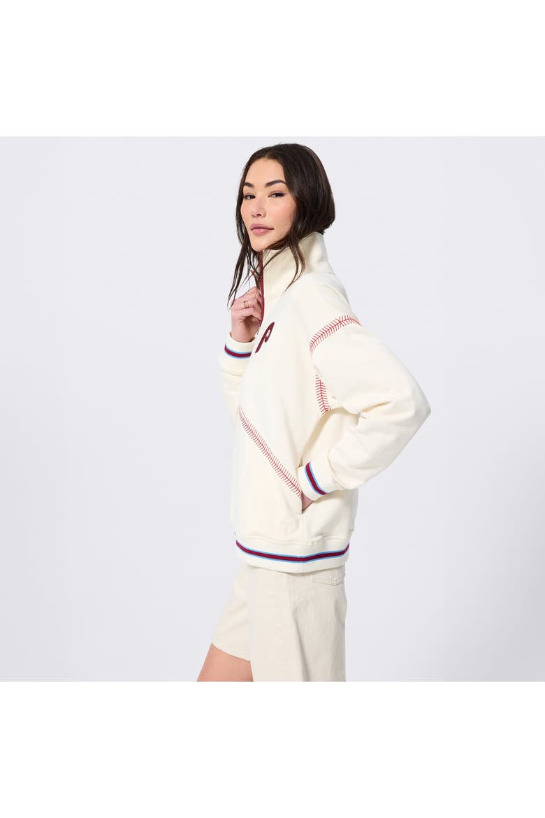 Women's Terez  White Philadelphia Phillies Baseball Stitch Quarter-Zip Pullover, Alternate, color, Cream
