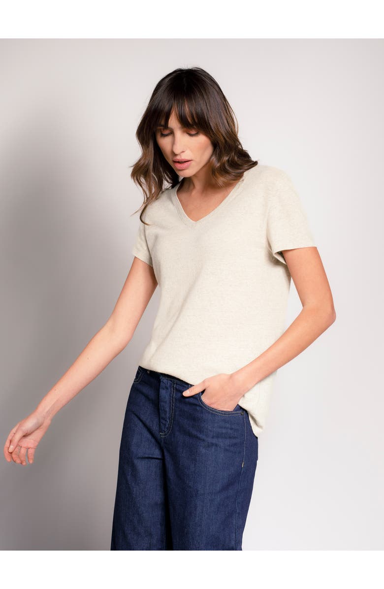 Celtic & Co. Relaxed V-Neck Linen Blend T-Shirt, Alternate, color, Undyed Ecru