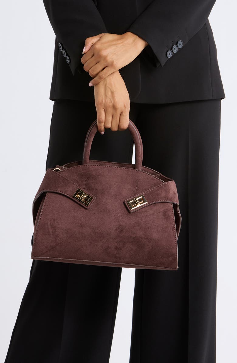 Faux Suede Double Buckle Satchel