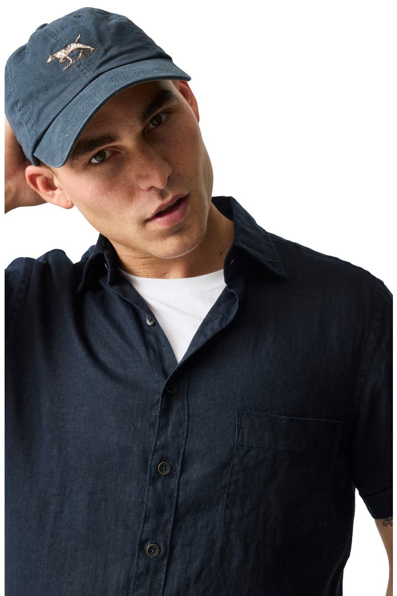 Palm Beach Sports Fit Short Sleeve Linen Button-Up Shirt, Alternate, color, MIDNIGHT