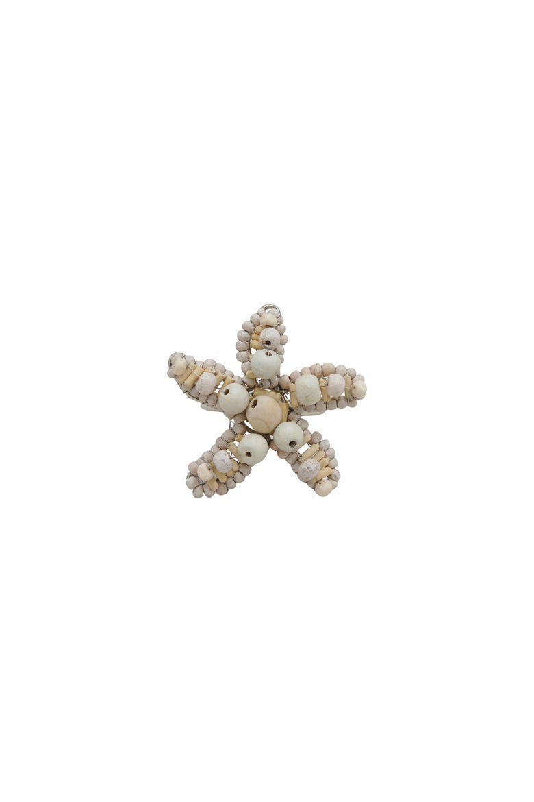 Starfish Napkin Ring Set of 4 - Wood and Metal, Main, color, Beige