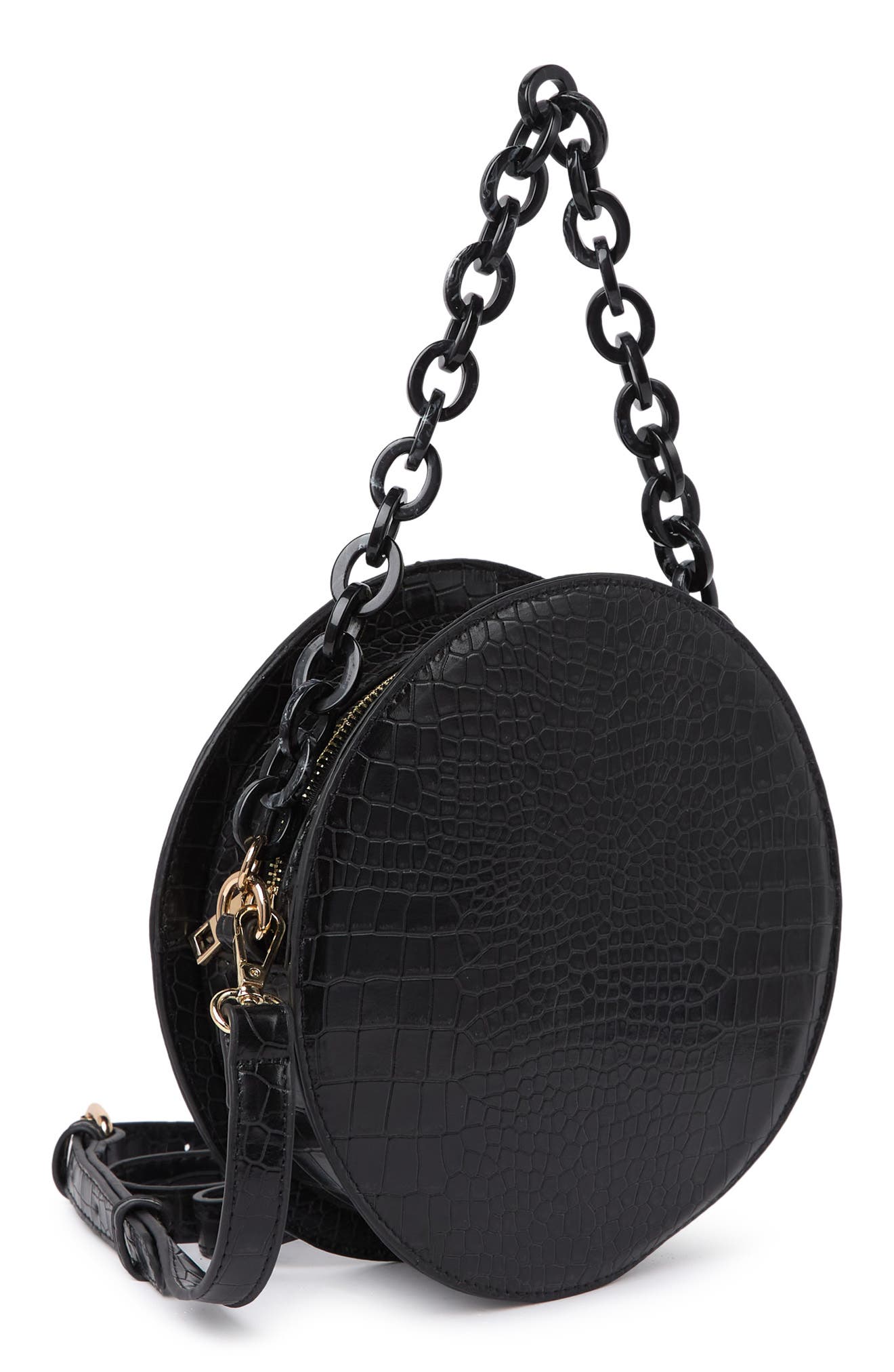 Croc Embossed Faux Leather Circle Bag, Alternate, color, BLACK