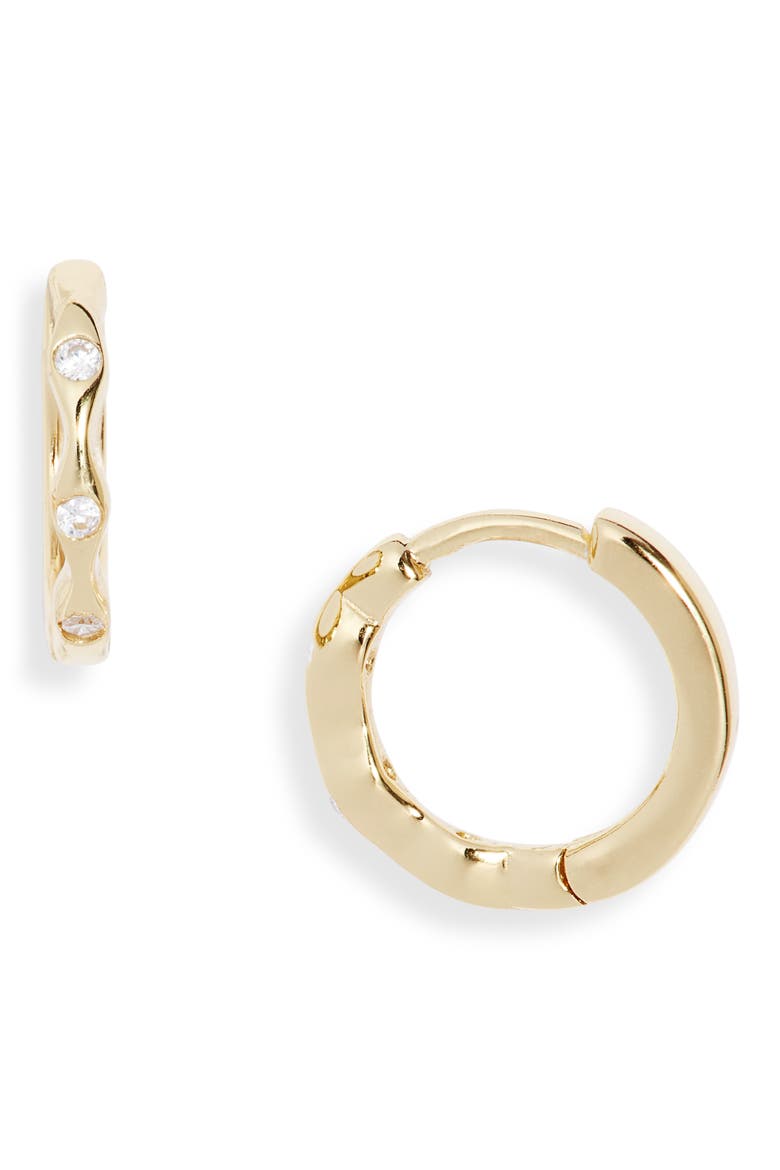 Cubic Zirconia Huggie Earrings, Main, color, GOLD