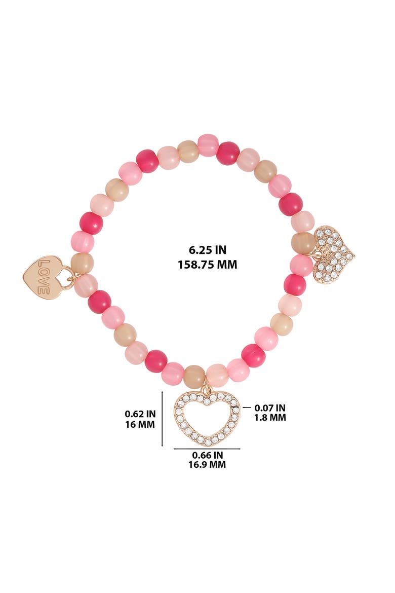 Kids Pink Heart Charm Bracelet & Earrings Set, Alternate, color, pink, silver, gold