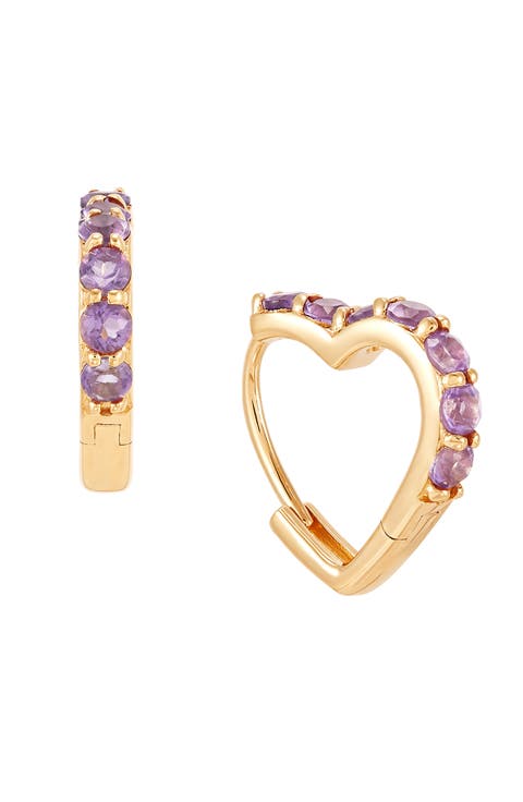 Amethyst Heart Hoop Earrings