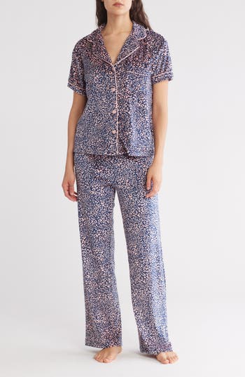 Tart Velvet Ginnie Long Pajamas In Blossom Graphic Leopard