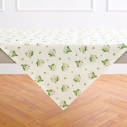 Linen Table Throw - Lily of the Valley, 52" x 52" Inch