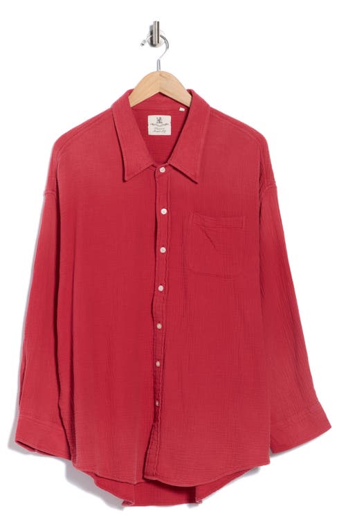 Denimist Cotton Gauze Button-up Shirt In Red