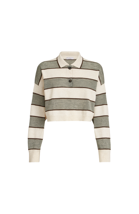Cropped knit polo with sparkling stripes