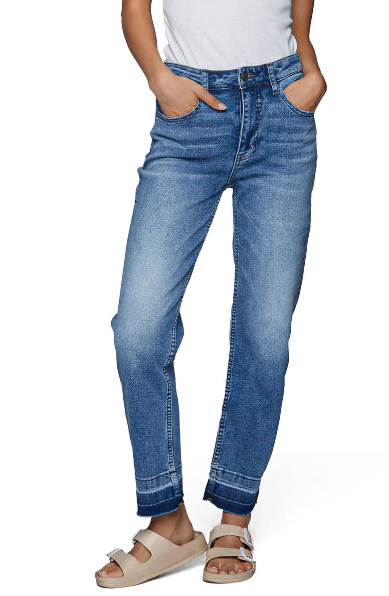 HINT OF BLU High Waist Release Hem Boyfriend Jeans, Main, color,