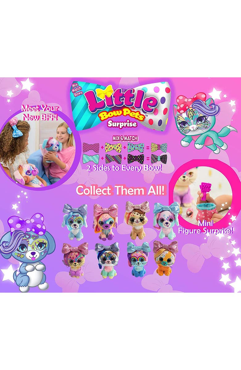 Little Bow Pets 6 Inch Plush Rainbow Bow Pet Cat, Alternate, color, Multicolored