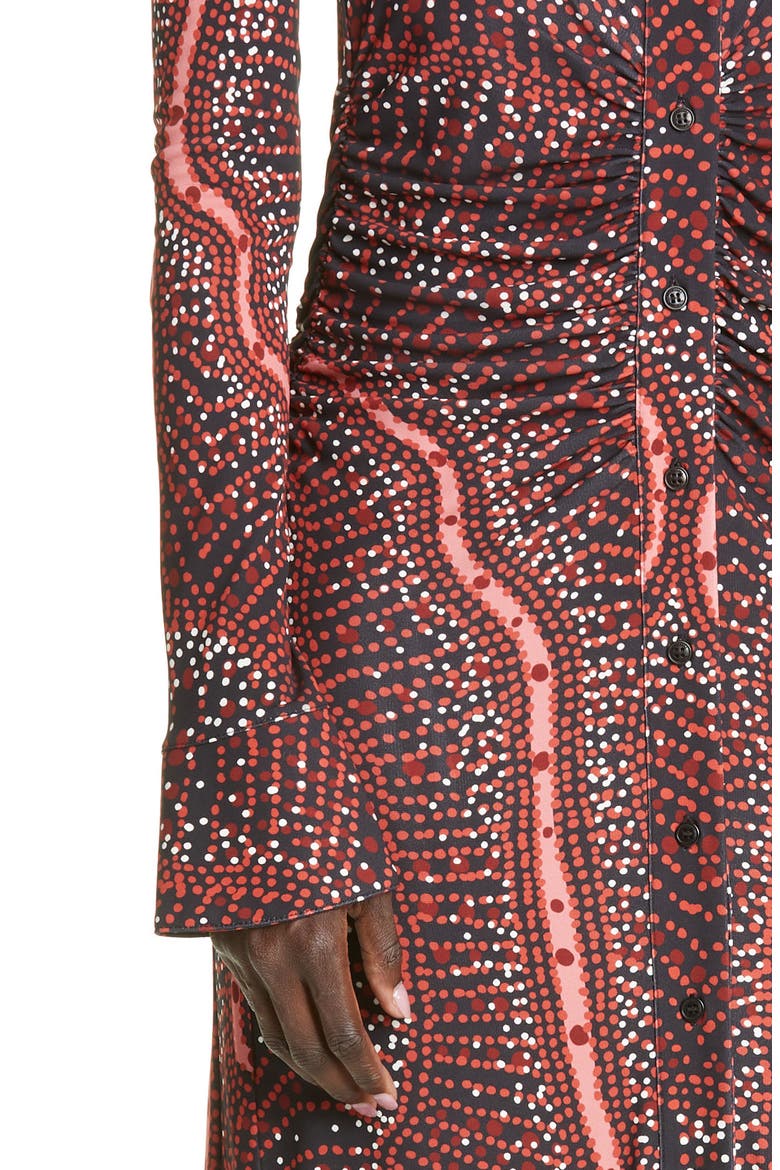 Claudia Dot Print Long Sleeve Jersey Midi Dress, Alternate, color, 254001 BLACK