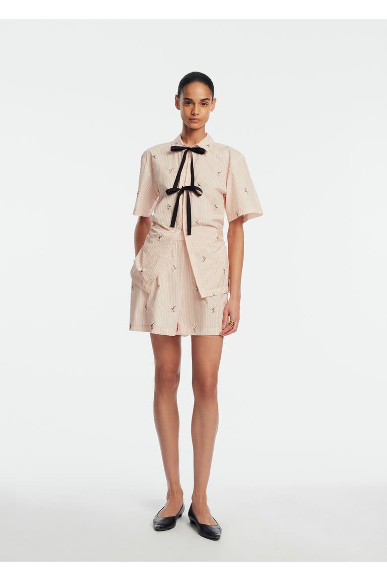 Embroidered Striped Cotton Short, Alternate, color, Blush
