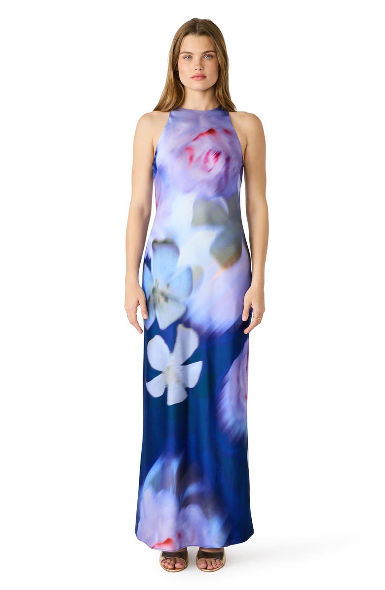 Steve Madden Jaidan Satin Scarf Maxi Dress, Alternate, color, Navy Marl Combo