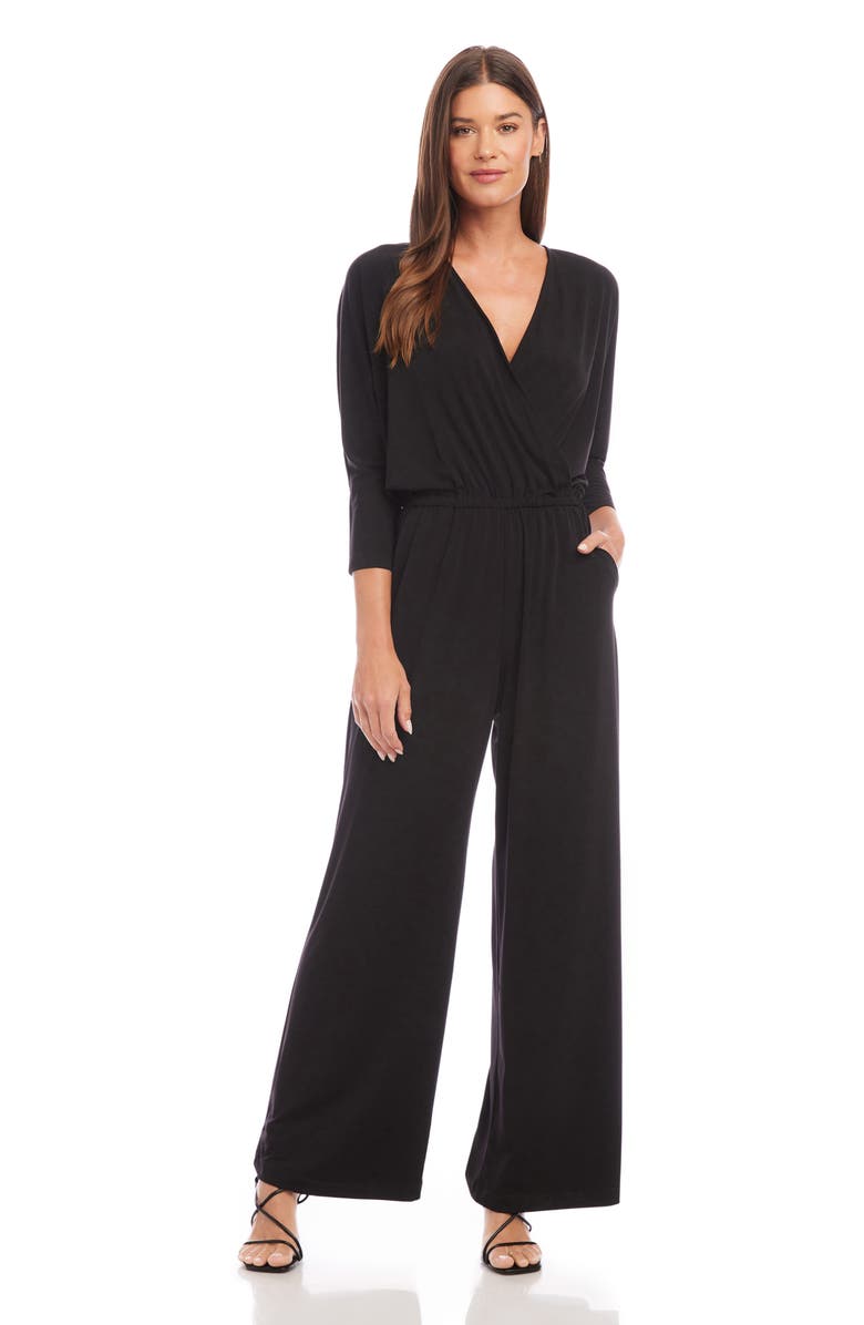 Karen Kane Travel Wide Leg Jersey Jumpsuit, Alternate, color, Black