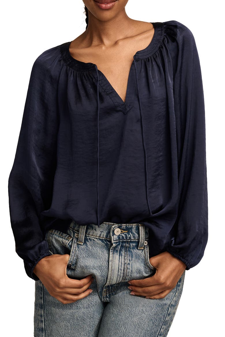 Notch Neck Peasant Top, Main, color, NAVY