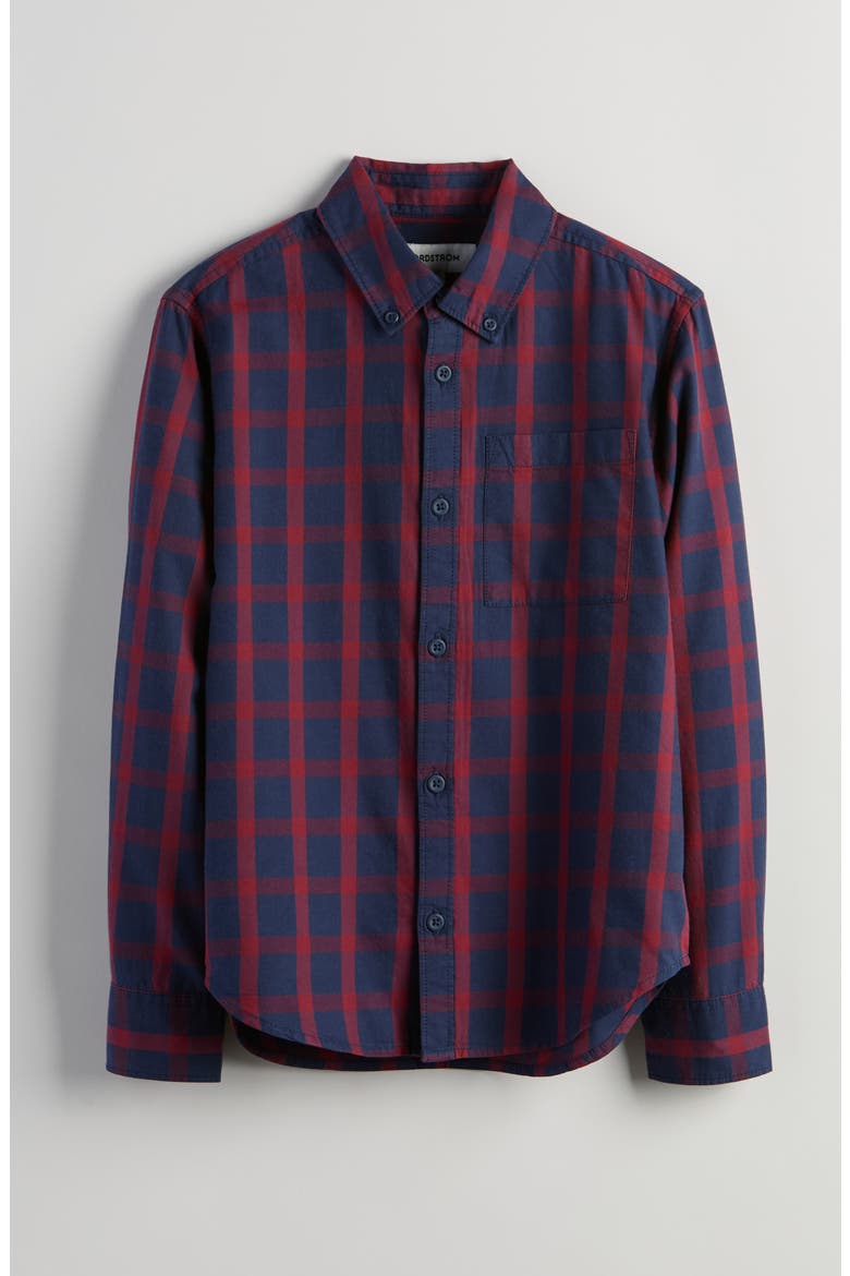 Kids' Plaid Button-Up Shirt, Main, color, NAVY PEACOAT CHILL PLAID