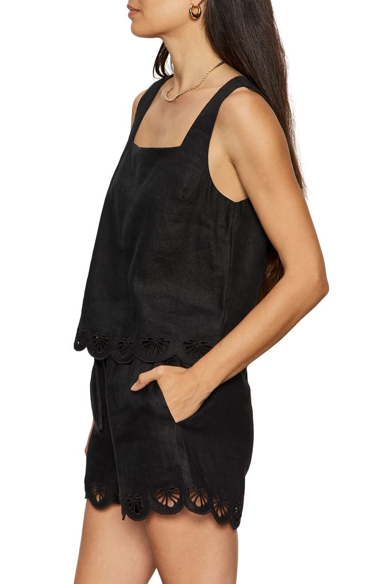 Sanctuary Almost There Scallop Hem Sleeveless Linen Top, Alternate, color, Black