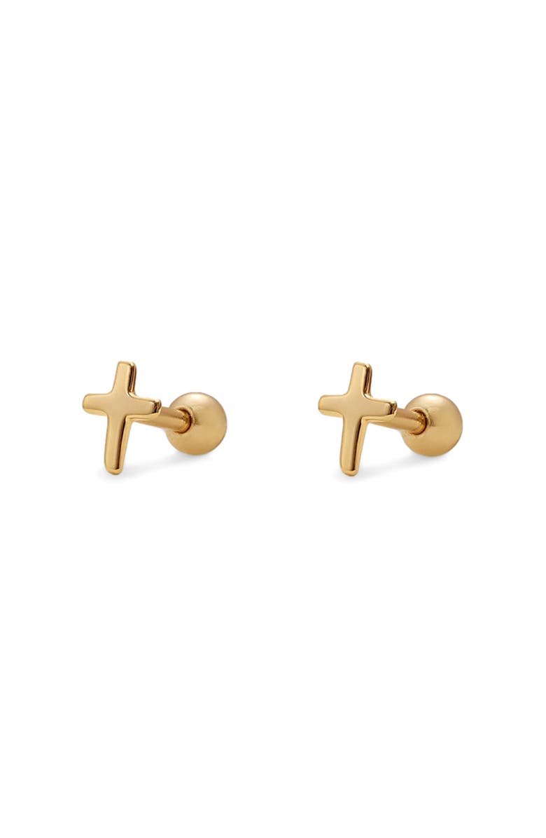 MADE BY MARY Cross Stud Earrings, Alternate, color, Gold Vermeil