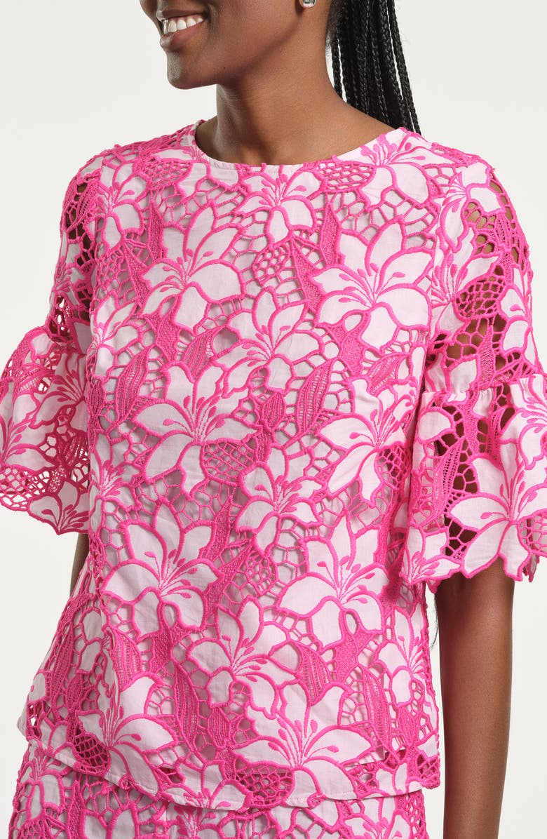 Isaac Mizrahi New York Floral Embroidered Eyelet Top, Alternate, color, Fuchsia