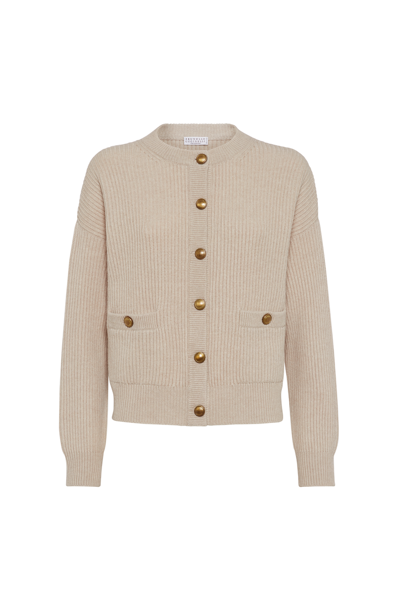 Brunello Cucinelli English rib knit cardigan, Main, color, Beige