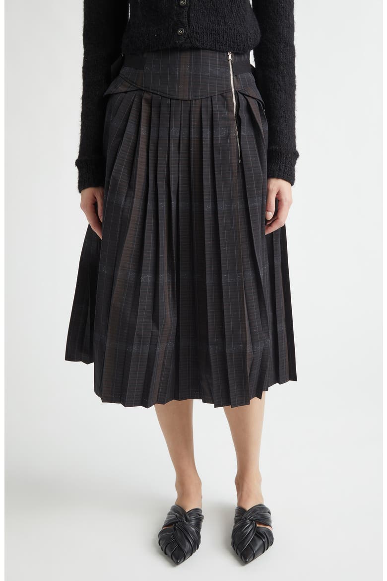 Pleated Plaid Corset Midi Skirt, Main, color, BLACK ARTISINAL PLAID