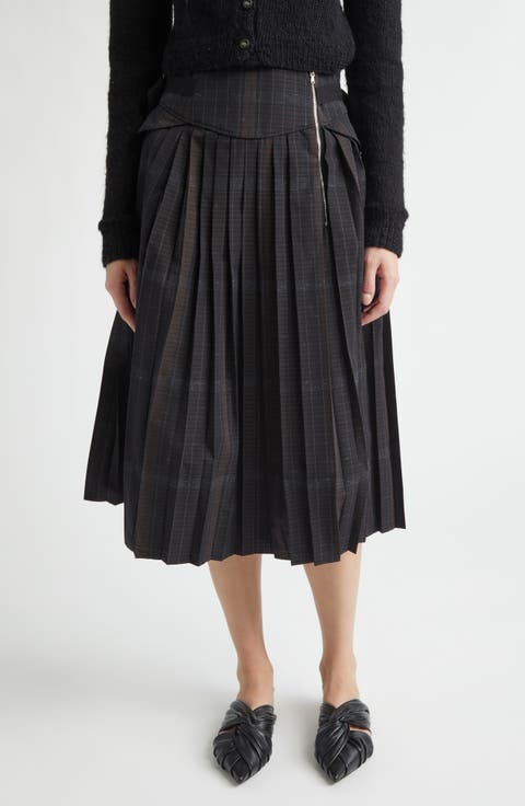 Pleated Plaid Corset Midi Skirt