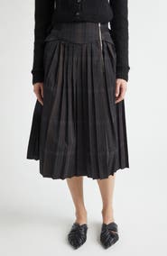 Meruert Tolegen Pleated Plaid Corset Midi Skirt